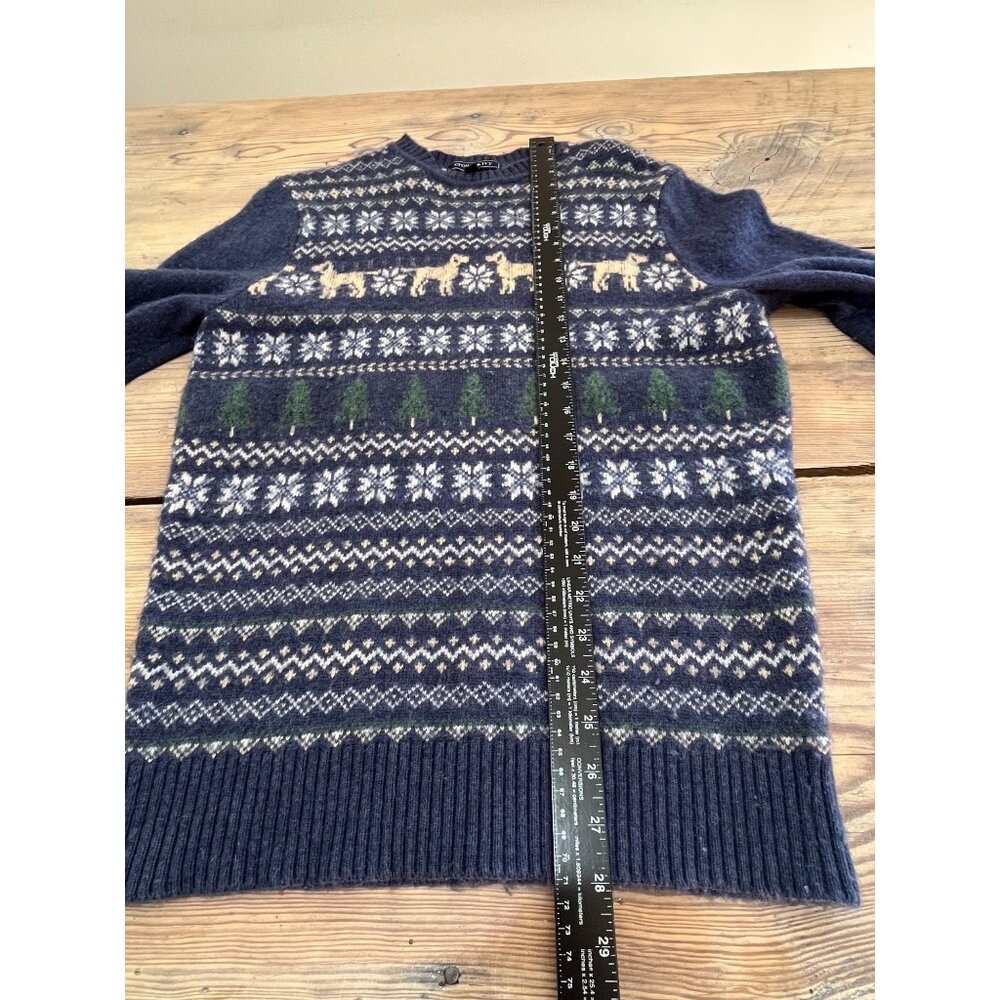 Crown & Ivy Hound Fair Isle Lambswool Sweater Mens S Blue Crew Neck - Picture 7 of 8